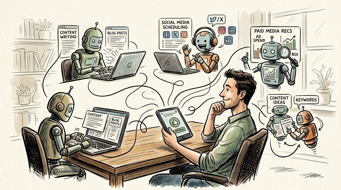 Which AI Tools Can Manage Content Creation, Paid Media Recommendations, and Social Media for a Solo Operator?